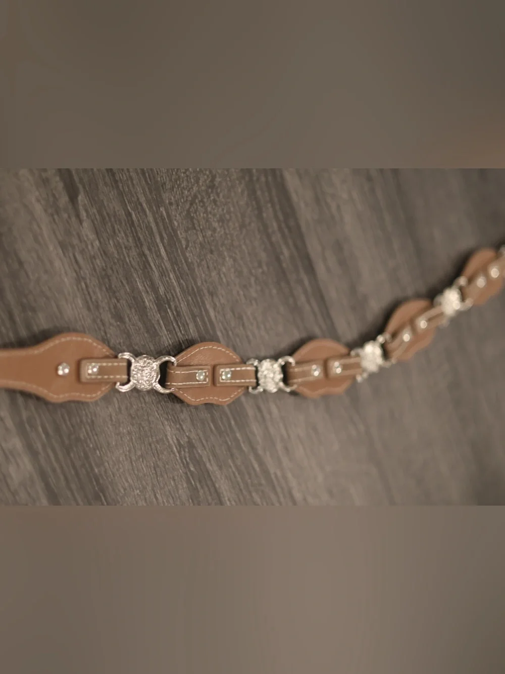 Western Concho Heart Belt Brown Faux Leather Silver Engraved Buckle Boho Cowgirl
